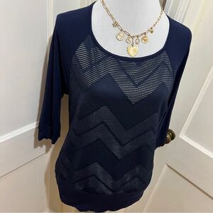 B-Design 3/4 Sleeve Navy Top Womens Large New Without Tags